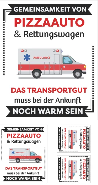 „Pizzaauto & Rettungswagen“ Sticker – humorvoller Rettungsdienst-Aufkleber