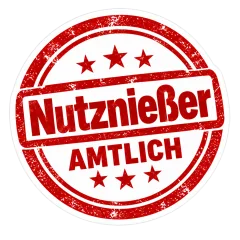 „Nutznießer Amtlich“ Sticker – roter Stempel-Look mit Statement